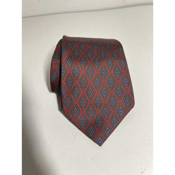 Gucci EUC Red Silk Diamond Print Horse Bit Chain Link Neckwear Tie Made in Italy - Picture 1 of 7